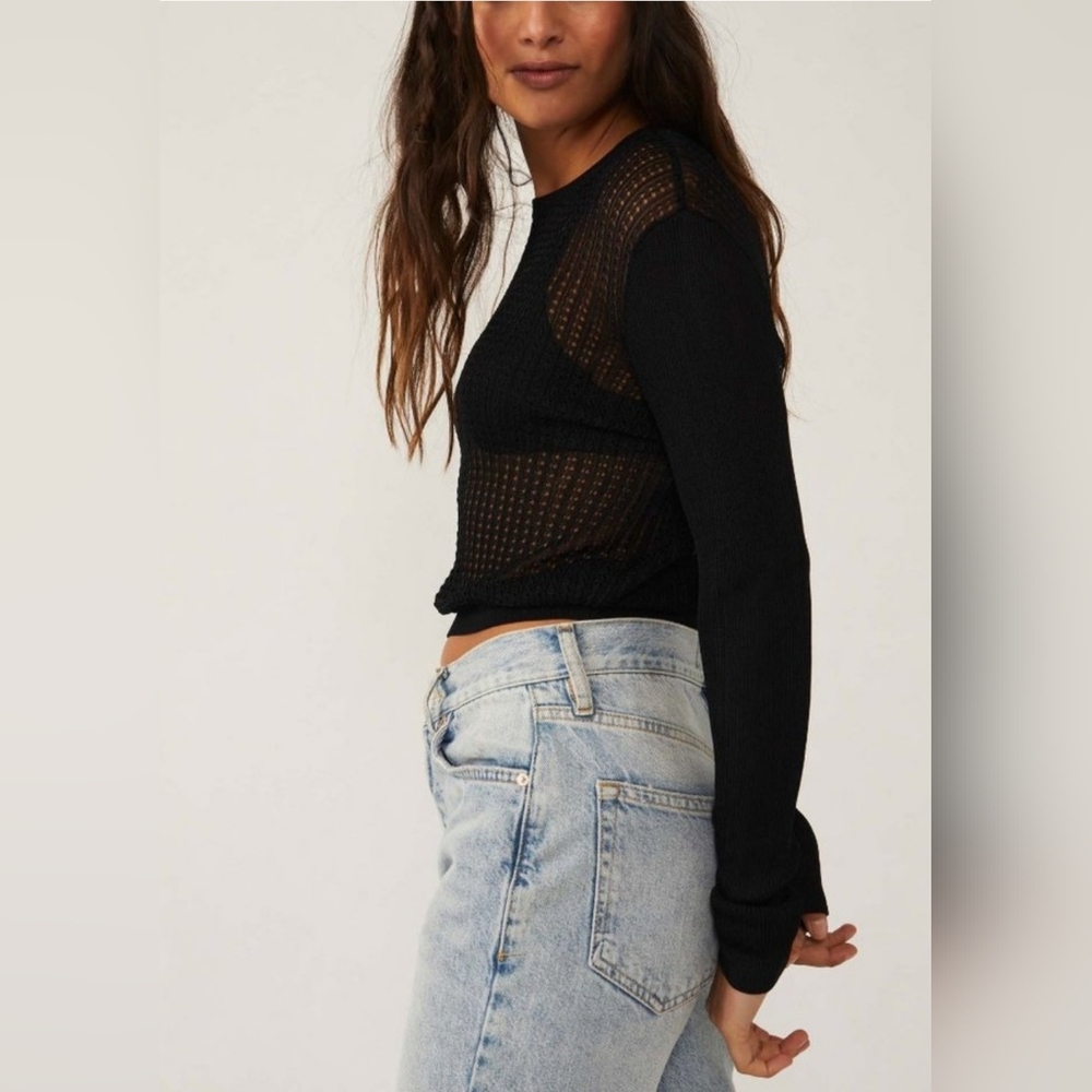 NWOT Free People H20 Crew Sheer Top ~ Black ~ XL - Picture 5 of 6